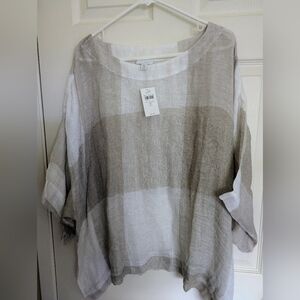 J. Jill Neutral Plaid Linen Blouse